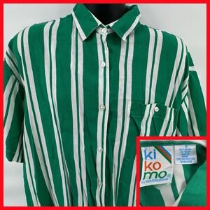 Kiko Mo Mens Green White Stripe Short Sleeve Button Up Casual Shirt Size 20